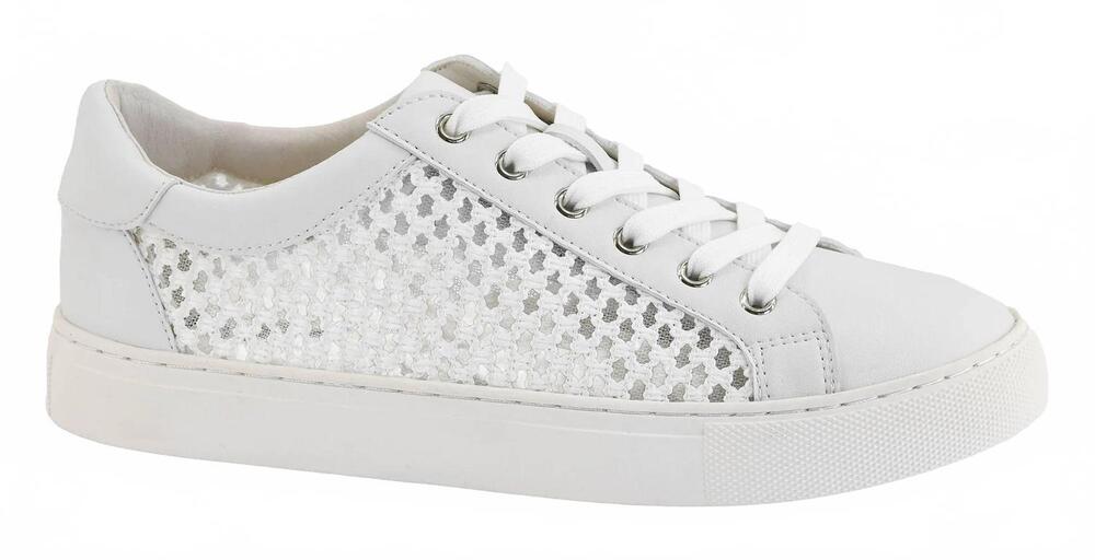NEW HEY GIRL BY CORKYS women's keep scrolling lace up sneakers in white